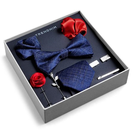 Suit Accessory Gift Box | Blue, Red & Silver-Tone Set for Men - Gift boxes