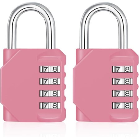 Kombinationshængelås til fitnessrumsskab, 4-cifret udendørs hængelås med sidevindue, hængelås til skoleskab, udendørs kombinationslås til 2 stk., Rosa