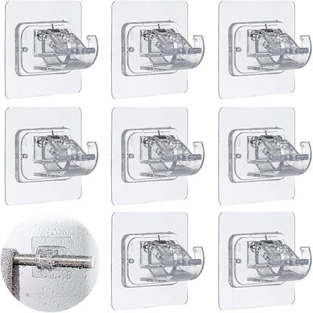 Curtain Rod Bracket No Drilling, 8 Pcs Adhesive Curtain Rod Holder Hooks, 3m No Drill C