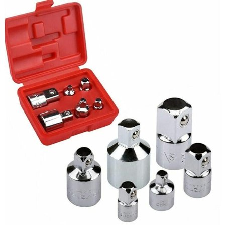 6-osainen hylsysovitin- ja -pienenninsetti 1/4, 1/4, 3/8, 1/2 räikkä/hylsyt/jatkopalan muunnossarja