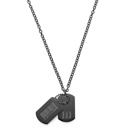 Collier noir à code-barres et plaque militaire pour hommes - Chaînes en acier