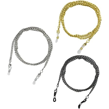 Naisten/miesten kolmiosainen silmälasiketju (hopea kulta musta, 75 cm l