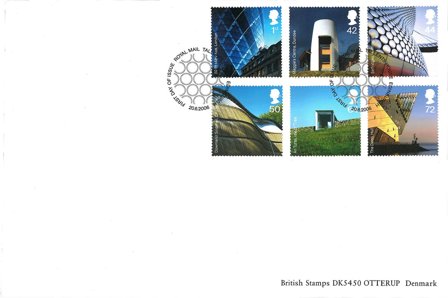 England - Arkitektur - Stemplet sæt opklæbet på kort med FDC stempel