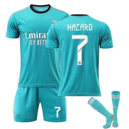 Real Madrid kakkosvieras vihreä pelipaita nro 9 Benzema nro 10 Modricin jalkapallopaita, lasten pelipaita 21 22 HAZARD 7 Kids 18(100-110CM)
