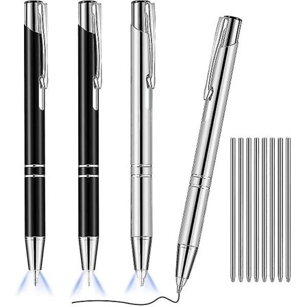 4 kpl valaistu teräväkärkinen kynä metallikuulakärkikynä valolla led-valaistu kynä musta