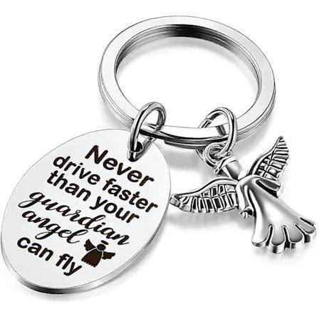 Angel Keychain, Driver Keychain, Never Drive Faster Than Your Angel Can Fly