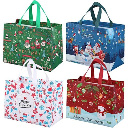 Genanvendelig Juleindkøbspose, Tote Bag med Håndtag, Gavepose, Indkøbspose til Julearrangement