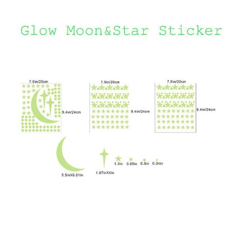 3 stk. Lysende Måne- og Stjernevægklistermærker, der Gløder i Natten, Living DXGHC