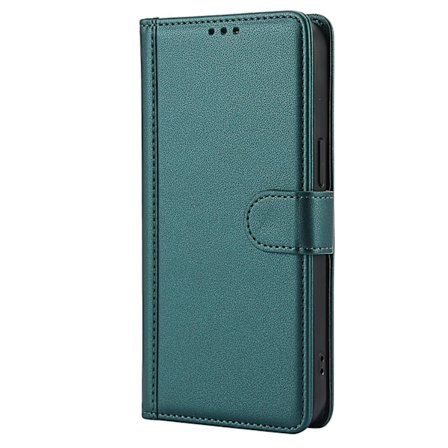 Etui til iPhone 15 Plus, mørkegrønt flip-etui i lær