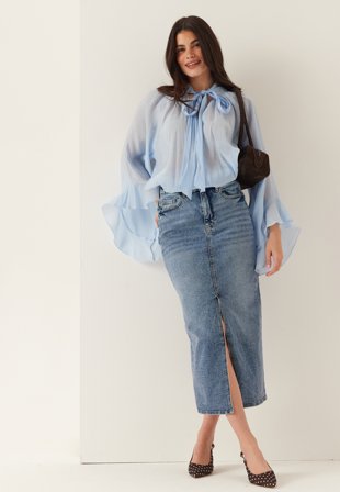 VILA - Vijaf Hw Midi Denim Skirt-noos - Medium Blue Denim Detail:WASH MBD-011 - Kläder - - Bubbleroom