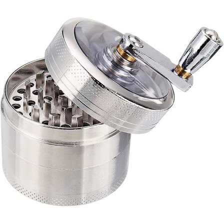 4-delt Grinder Crusher med Pollenskraber og Håndtag 55mm