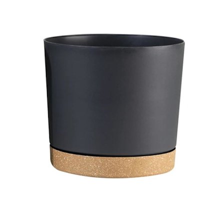 Set med 2 blomkrukor, dräneringshål och avtagbar bas, modern dekorativ kruka för utomhusplantering (Svart 12 cm)