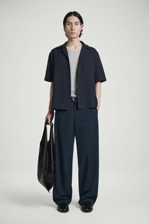COS Men's Cotton-Seersucker Resort Shirt in Blue