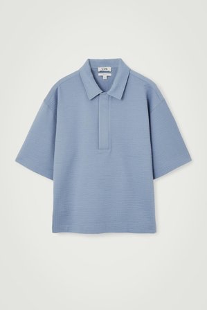 COS Men's Seersucker Half-Zip Polo Shirt in Blue