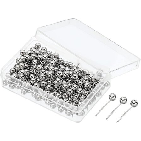 Push Pins, 200-pakke Runde Hode Kartnåler Tommel Stålspiss For Verdenskart Korktavler, Sølvfarget