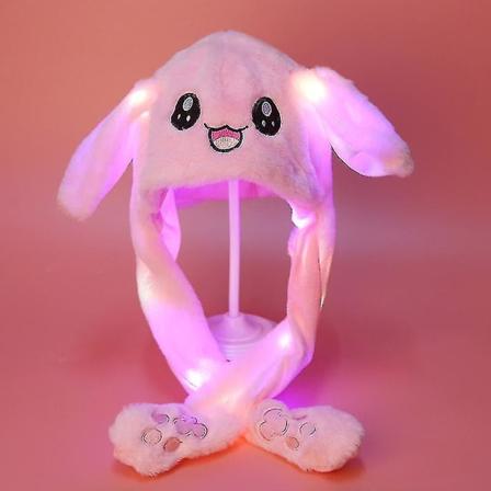 Plys kanin-ørehat kan bevæge sig Interessante søde bløde plys-kaninhat-gaver, der er kompatible med piger Ny -ES Luminous Pink Bunny Hat