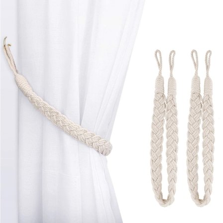 2 stk bomullsrepesløyfer dekorative vevde bomulls gardin spenner, vindu, soverom gardin spenner