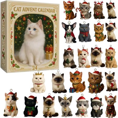 Dagliga kattfigurer med 24 unika designer & julkläder - Perfekt för kattälskare & samlare - Med leksaks- & presentförpackning