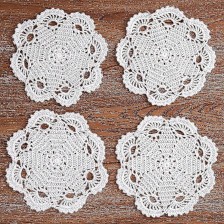 2024, Håndlagde heklede brikker i bomull, blondebordbrikker, coasters, 20 cm 4-pakning (hvit)[D]