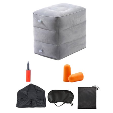 7 st uppblåsbar resefotstödskudde höjdjusterbar 3 lager barn flygplanssäng för flygplan bilbussresor ljusgrå