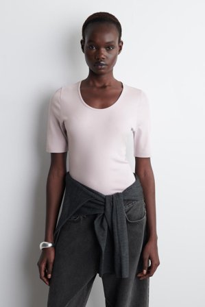 COS Women's Slim Scoop-Neck Cotton T-Shirt in Purple