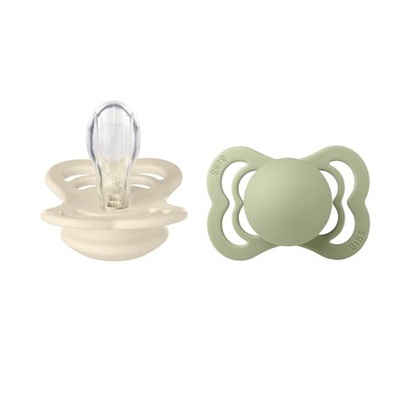 BIBS Pacifier Supreme 2 Pack Silicone Ivory/Sage Size 1, Børn & Forældre, Sutter, Silikonesutter