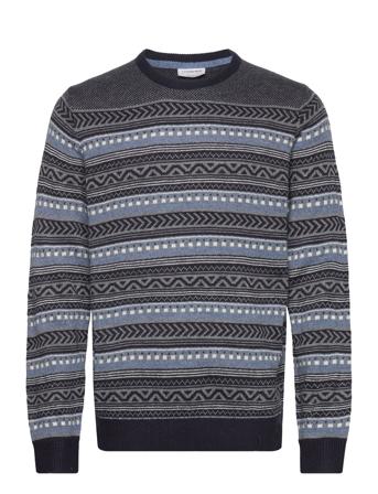 Jacquard O-Neck Sweater Blue Lindbergh