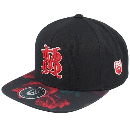 Bearded Man - Sort snapback Kasket - Monogram Black/Rose Red Snapback @ Hatstore