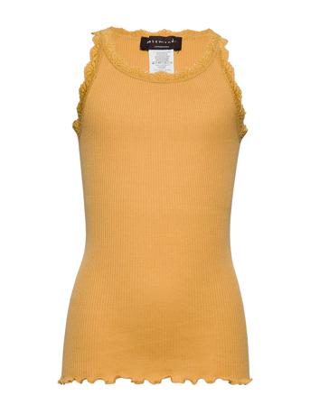 Silk Top Regular W/ Lace T-shirt Ærmeløs Gul Rosemunde Kids