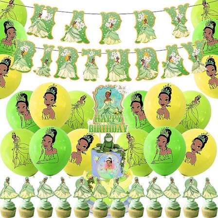 Princess Tiana-temafestdekorationer, Princess And The Frog-festartiklar inklusive banderoll, ballonger, tårtdekoration, presenter