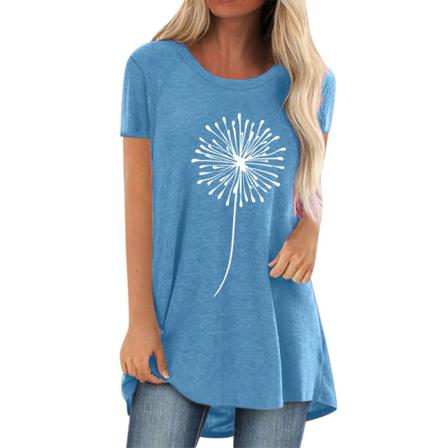 T-shirt Med Rund Hals För Damer T-shirt Med Hög Låg Fåll