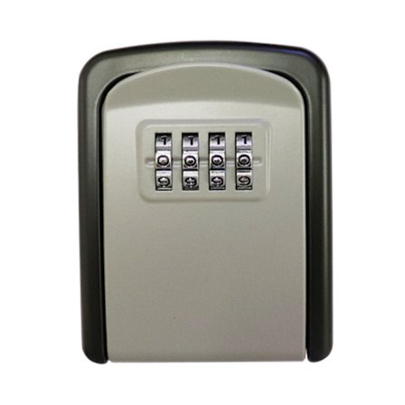 Lille nøgleboks med kodeordslås til dør i metal til udendørs vægmontering, tyverisikret nøgleboks i grå