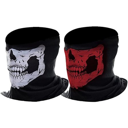 Luuranko Kallo Aave Moottoripyörä Pää Kaula Maski (Musta&Punainen, 2 Pakkausta)