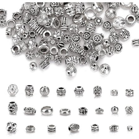 Silver Spacer Beads, 100g Lösa Spacer Beads Smycken Tillverkning Pärlor Tibetansk Antik Silver Metall Legering Pärlor för DIY Armband Halsband