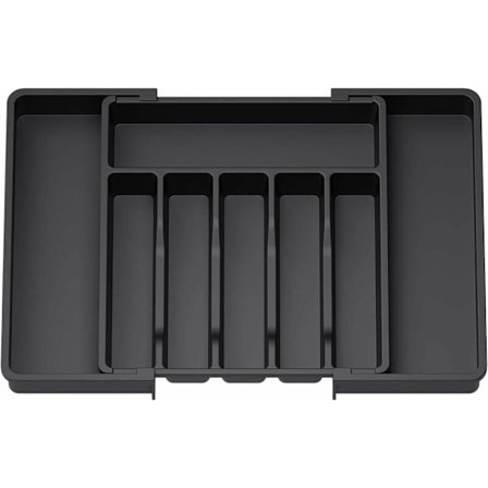 Bestikkstativ, Utvidbar Skuff Bestikkbrett, Justerbar Skuff Organizer for Kjøkken, Kompakt Plast Oppbevaring for å Holde Skjeer, Gafler, Svart