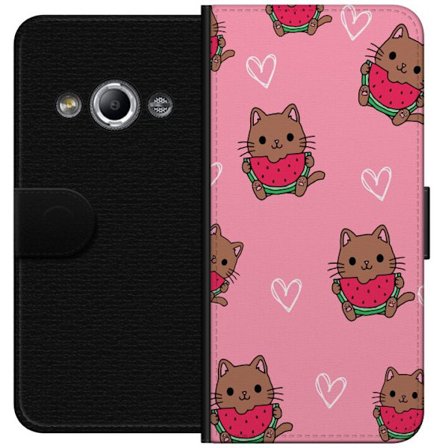 Yhteensopiva Lompakkokotelo Samsung Galaxy Xcover 3 Kissa vesimeloniin vaaleanpunaisella taustalla