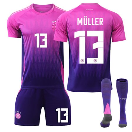 25 Tyskland Borte Rosa Nr. 13 Muller Fotballdraktsett Inkluderer Barn og Voksenstørrelser Nr. 13 Muller Nr. 13 Muller