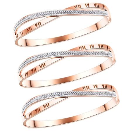 Armbånd i Titanstål med Romertal, Kors X-design og Diamantindlægning