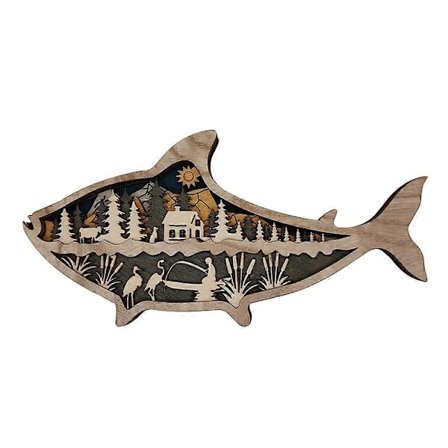 Fiskmodellering Nattlampa Naturligt Trä Ljus LED-Lampa Trähantverksdekor