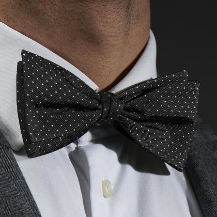 Papion self-tie din mătase neagră cu picățele pentru bărbați - Papioane self-tie