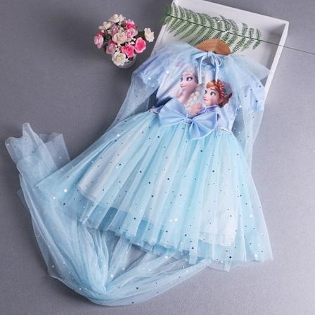 Pakkasprinsessan painettu mekko syntym p iv mekko pikku tyt lle - T ydellinen sininen bule 100cm