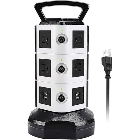 Överskridningsskydd för grenuttag, 10 uttag, 4 USB-portar, laddningsstation, med 16 AWG 6,5 fot kraftig förlängningssladd