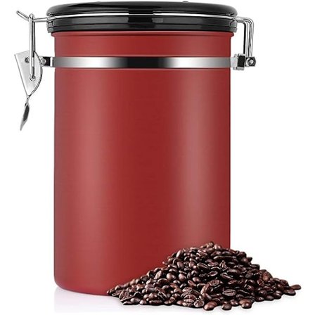 Kaffekrukke Stor Lufttæt Rustfrit Stål Kaffekrukke Te Opbevaringsbeholder Sort Køkken Opbevaringsdåser Krukke Til Kaffe Te (Farve: Rød)