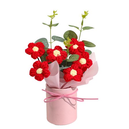 Håndlaget heklet tusenfrydbukett, kunstig blomsterarrangement med gratulasjonskort - Perfekt gave til lærerdagen, bryllup, bursdag