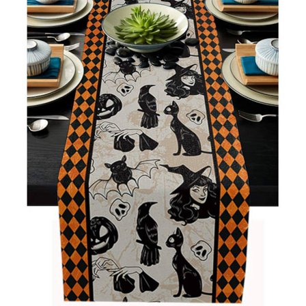 Bordflagg Påske Halloween gresskar flaggermus hjem restaurant stue spisebord innendørs utendørs dekorasjon lin bordflagg