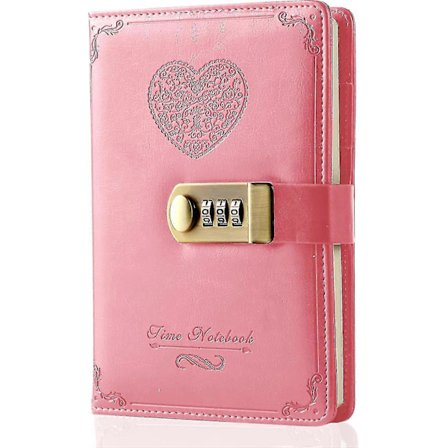 Dagbok med Lås for Jenter - Lær Dagbok med Passordlås Søt Hemmelig Dagbok Notatbok med Kombinasjonslås for Kvinner Voksne B6 Størrelse 13,5x20 cm