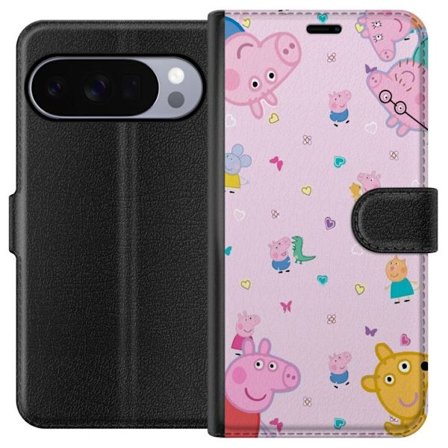 Kompatibel Tegnebogsetui til Google Pixel 10 Pro XL Peppa Gris med en baby i armene, morgris motiv i farverig og blød børneillustration med hjerter