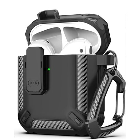 AirPods 1 & 2 fodral Svart Militär hårt skal säkerhetslås