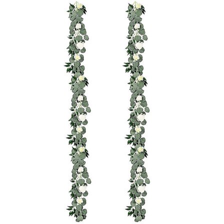 2 Pack Konstgjorda Eucalyptus Girlang med Vide Rankor Kvistar Blad Silke Vit, Vine Eucalyptus S