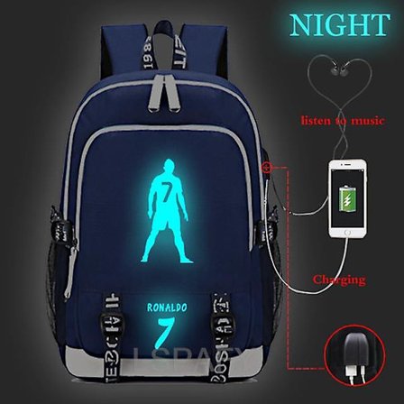 Högkvalitativ Cristiano Ronaldo Cr7 Luminous Usb Charge Tenns Ryggsäck Usb Laddning Cr7 Ryggsäck Män Kvinnor Mochila